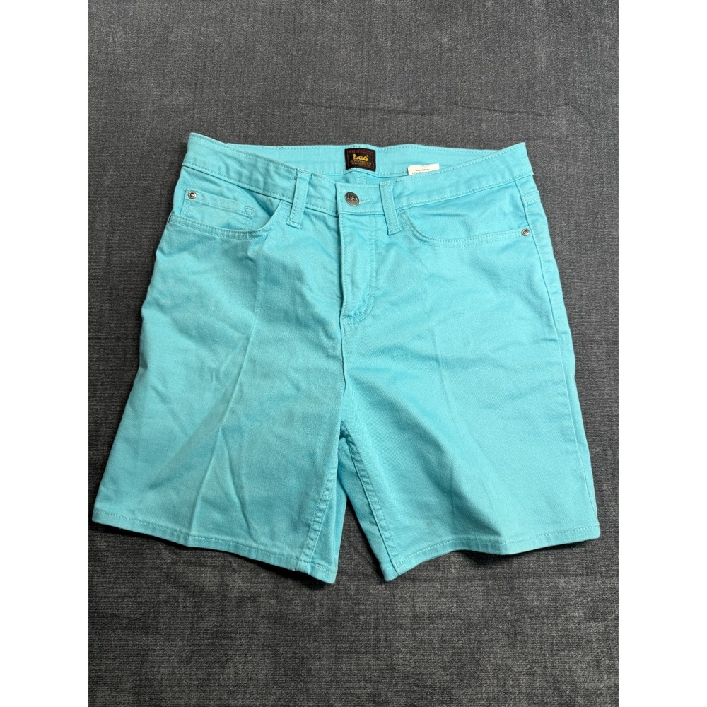 Lee Bermuda Shorts Womens 10 Medium Aqua Denim Cotton Stretch 5-Pockets Mid Rise